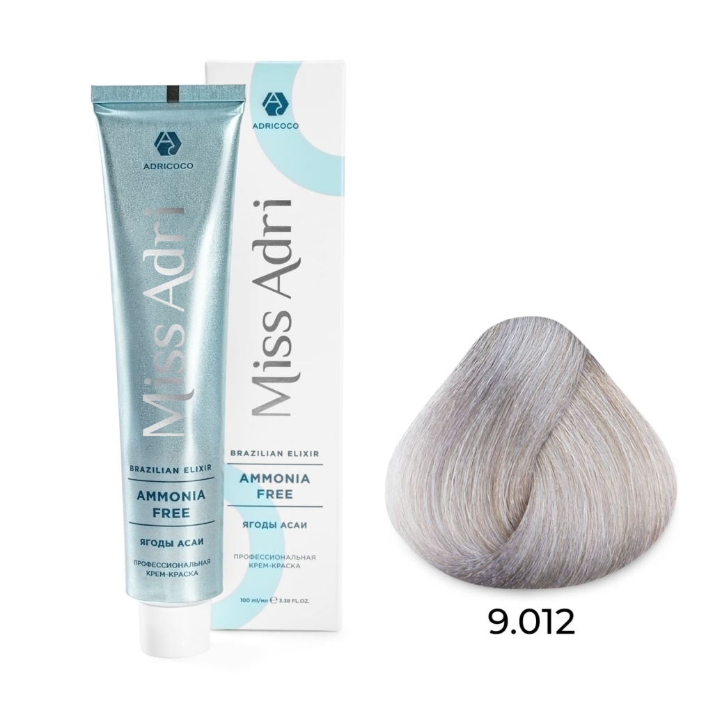 Крем-краска для волос ADRICOCO Miss Adri Brazilian Elixir Ammonia free оттенок 9.012 очень светлый б 