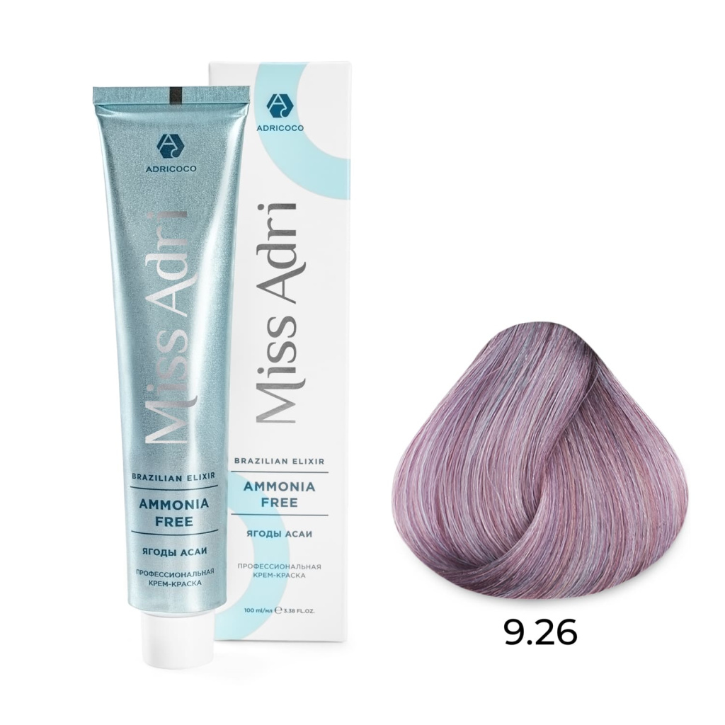 Крем-краска для волос ADRICOCO Miss Adri Brazilian Elixir Ammonia free оттенок 9.26 очень светлый бл 